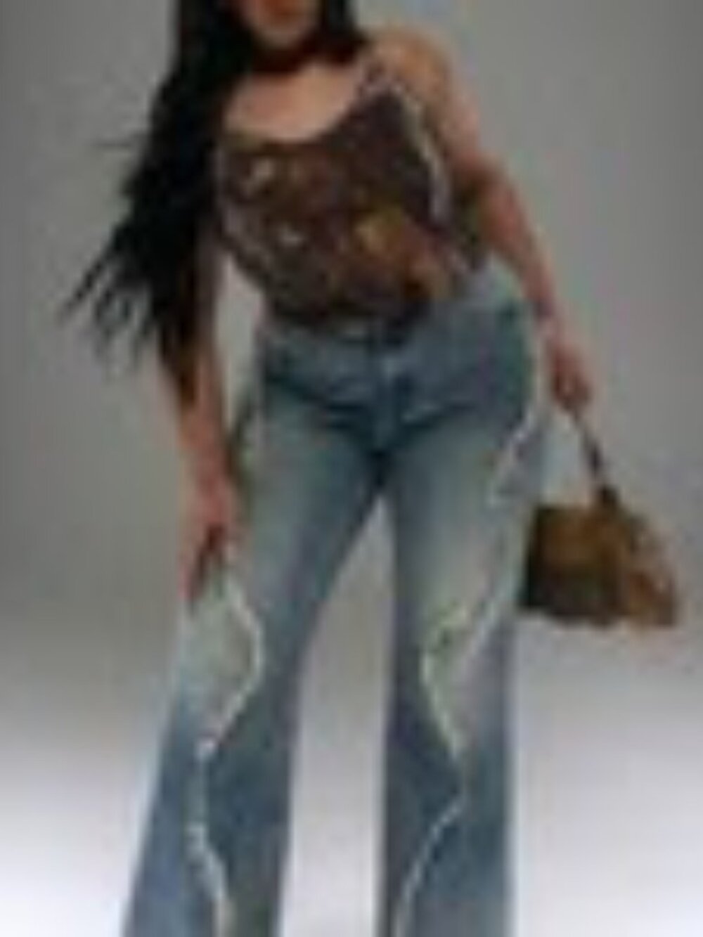 MUSERA Plus Size Flare Washed Denim Distressed 2XL